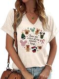 Womens V Neck Christmas Shirt Merry Christmas Holiday Graphic Tees Family Holiday Xmas T-Shirts Gift Tops