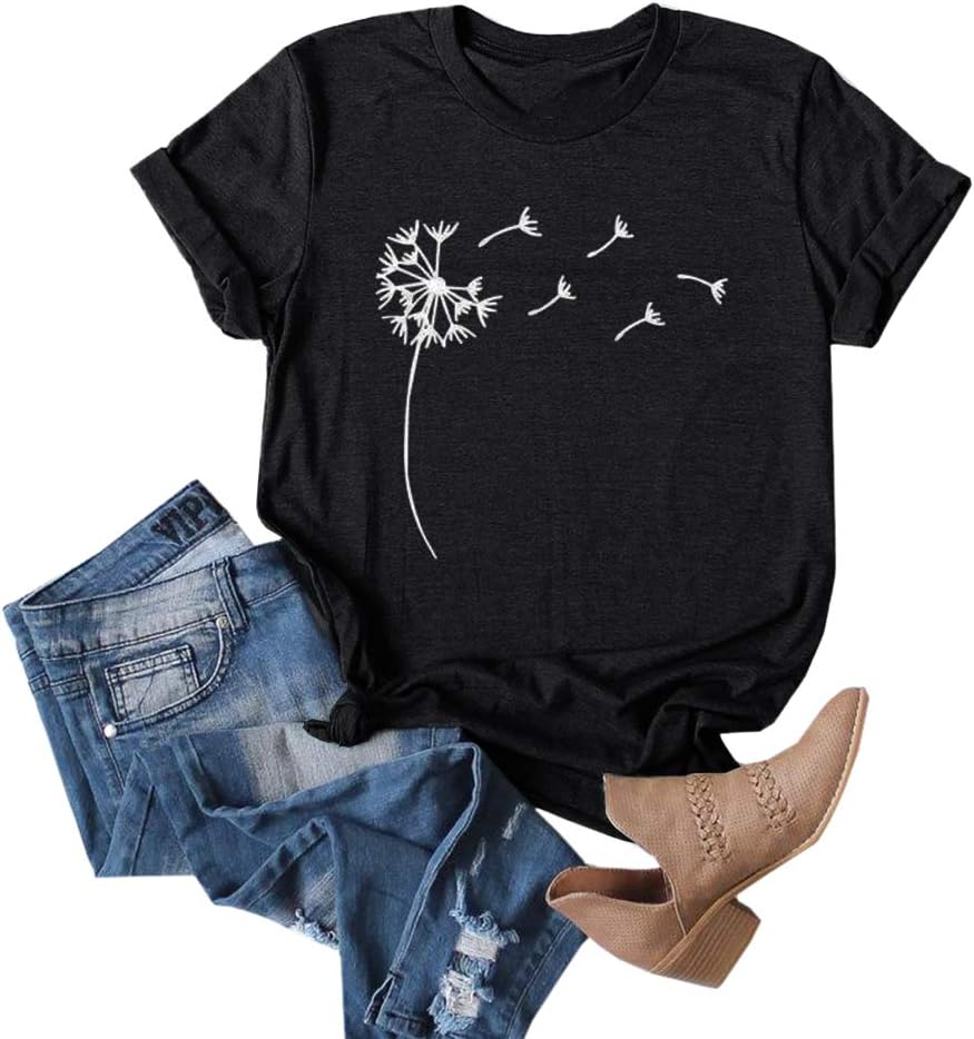 Cicy Bell Women Dandelion Print T Shirt Graphic Short Sleeve Summer Tee Top