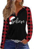Christmas Snowflake V Neck Shirt for Women Funny Xmas Buffalo Plaid Long Sleeve Graphic Tee Holiday Family Party Winter Tops…