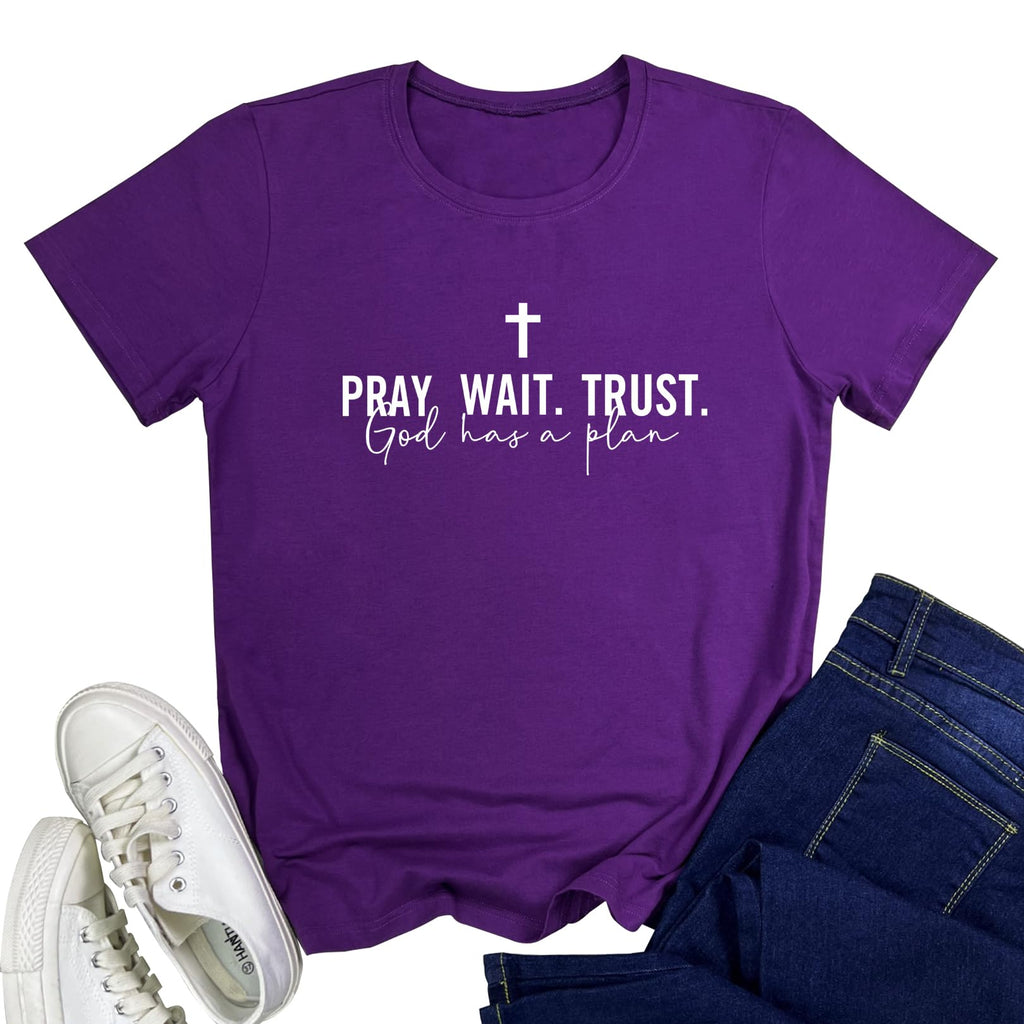LOOKFACE Women Pray Wait Trust Soft Tees Cute Graphic T Shirts