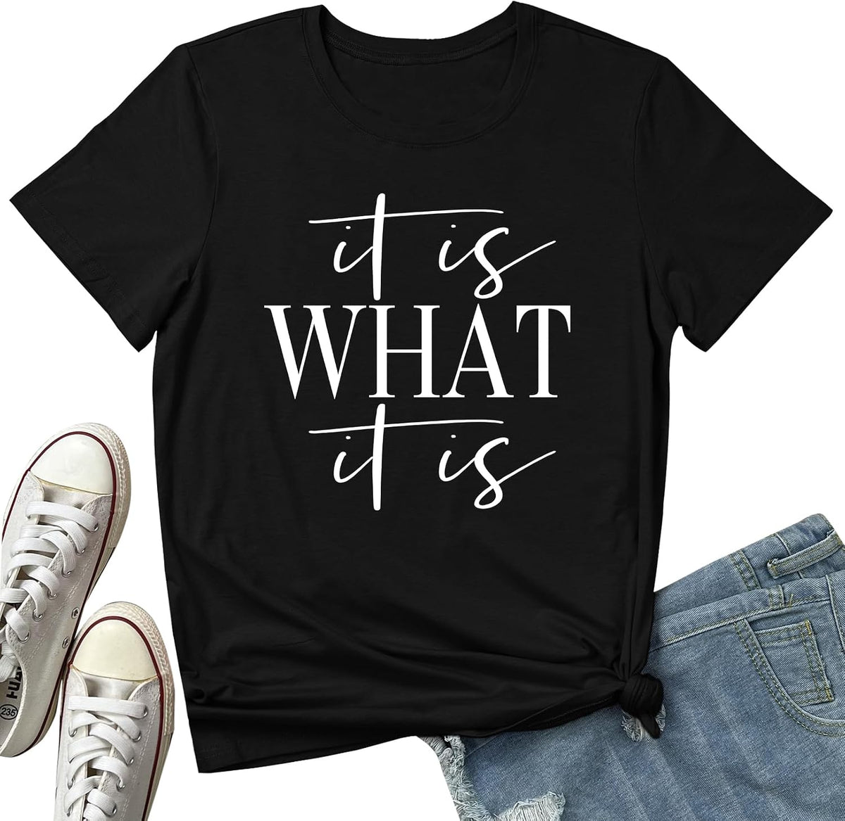 BLACKMYTH Women Cute Tees It is What Graphic Crewneck T Shirts