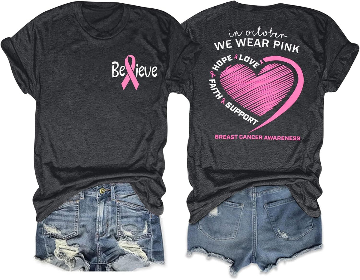 MYHALF Womens Breast Cancer Awareness Shirt: Pink Ribbon Tshirt in Outdoor I Wear Pink Tee - Cancer Care Positive Tops