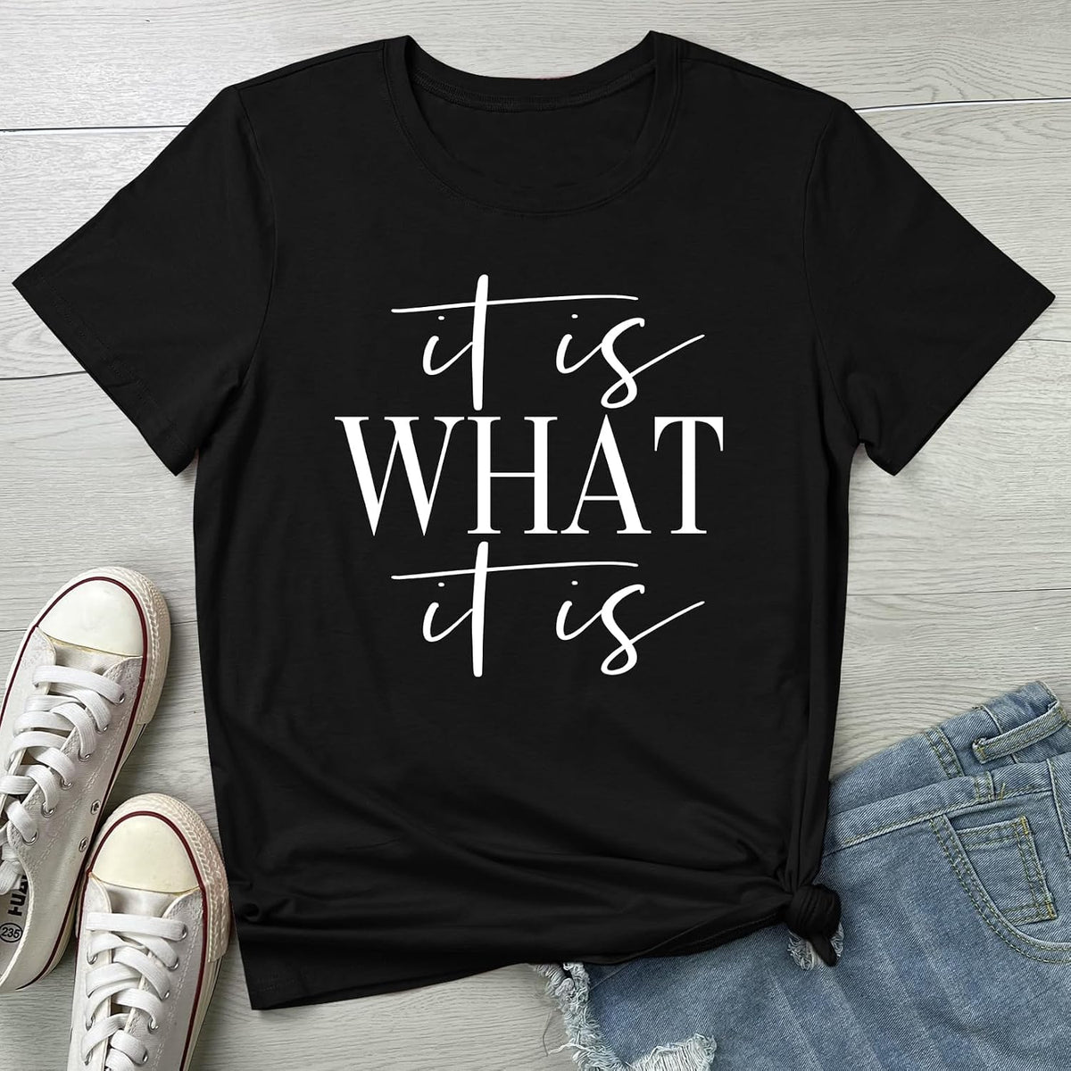 BLACKMYTH Women Cute Tees It is What Graphic Crewneck T Shirts