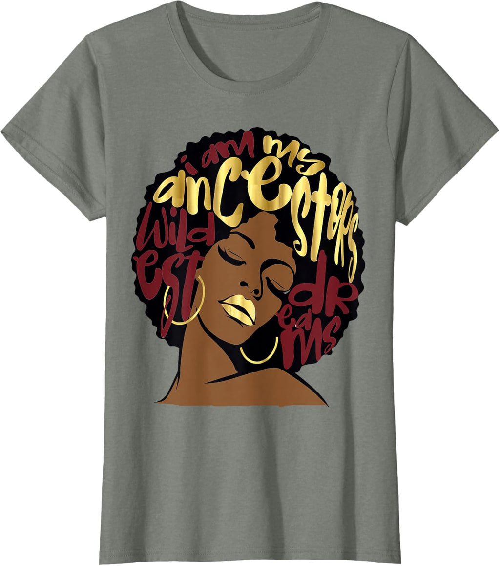 My Ancestors Dreams Maroon Red Burgundy Ruby Afro Woman T-Shirt