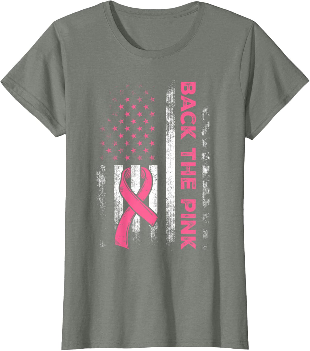 Back The Pink Us Flag Breast Cancer Awareness Women Men Kids T-Shirt