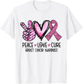 Peace Love Cure Pink Ribbon Cancer Breast Awareness T-Shirt Small