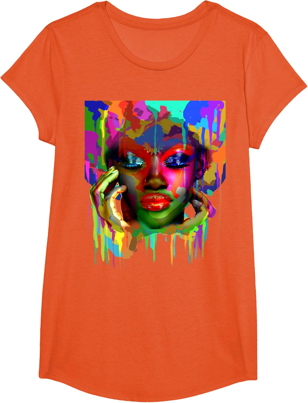 Cool African Woman Afro Color Painted Face T-Shirt