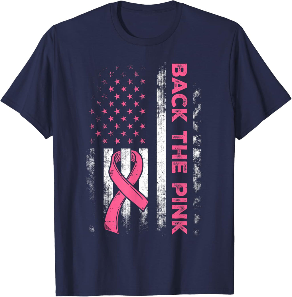 Back The Pink Us Flag Breast Cancer Awareness Women Men Kids T-Shirt