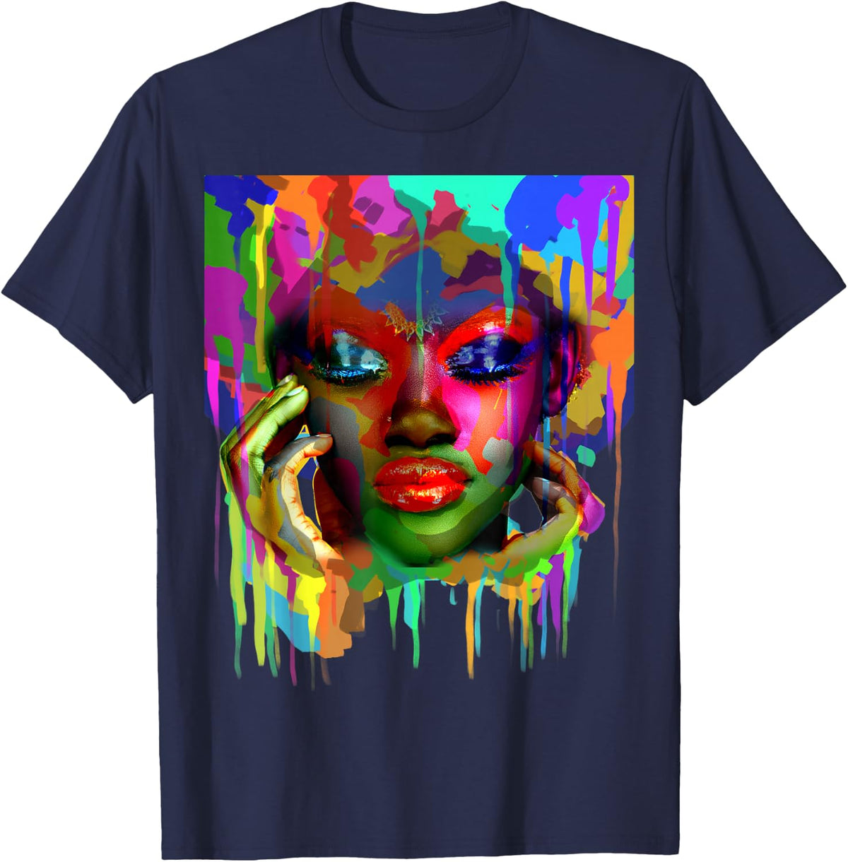 Cool African Woman Afro Color Painted Face T-Shirt