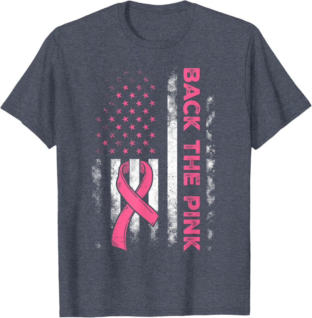 Back The Pink Us Flag Breast Cancer Awareness Women Men Kids T-Shirt