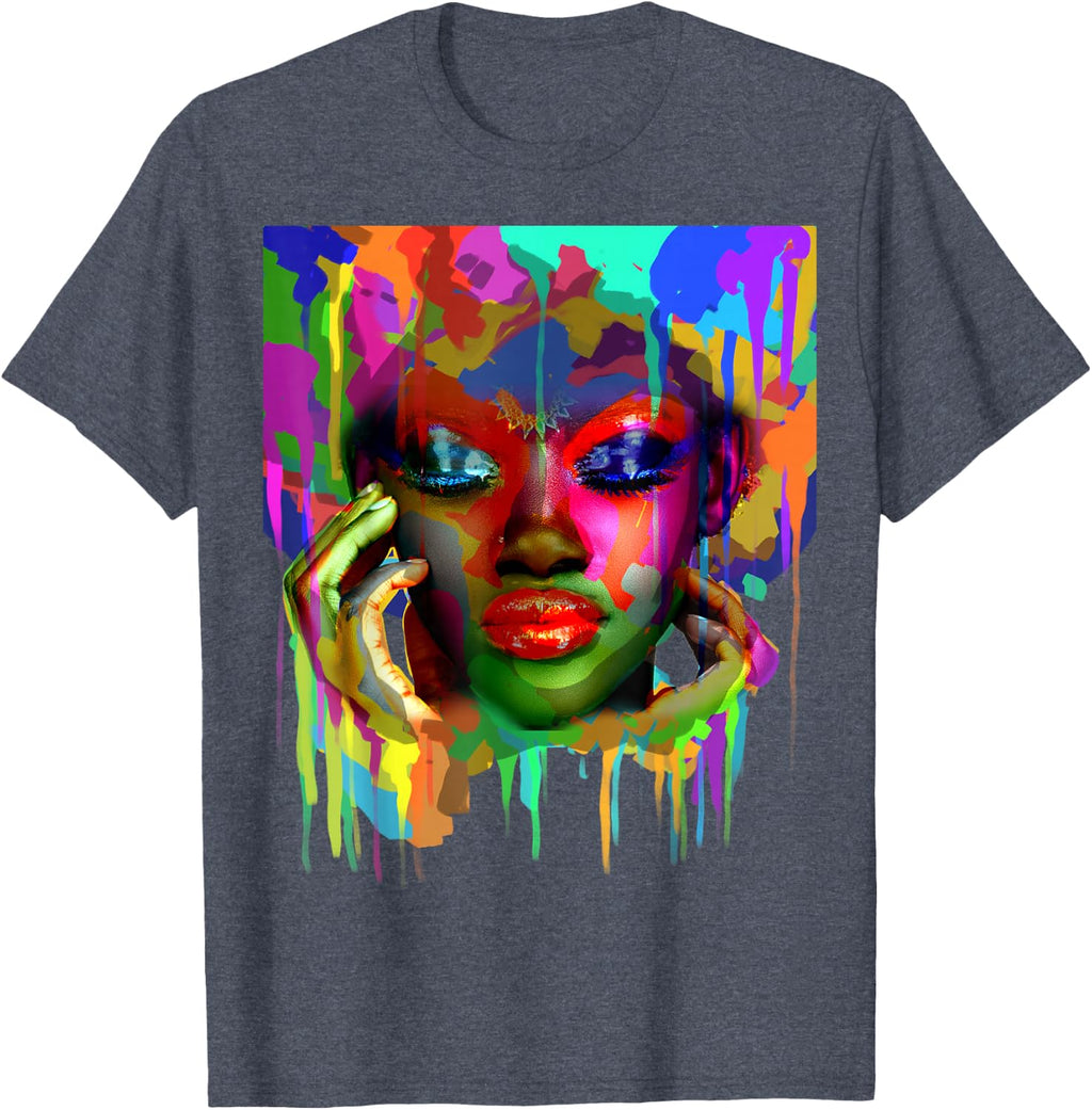 Cool African Woman Afro Color Painted Face T-Shirt