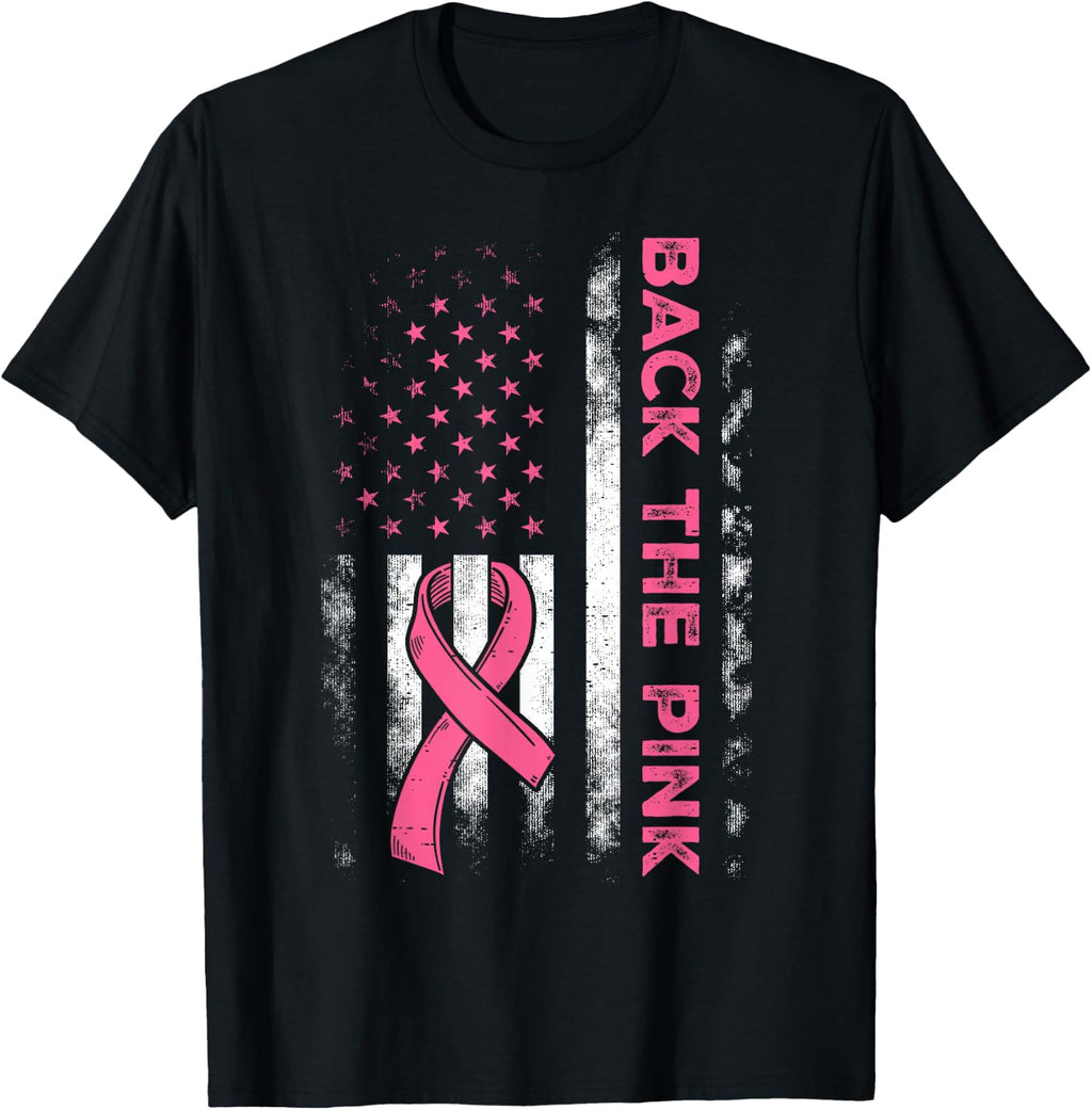 Back The Pink Us Flag Breast Cancer Awareness Women Men Kids T-Shirt