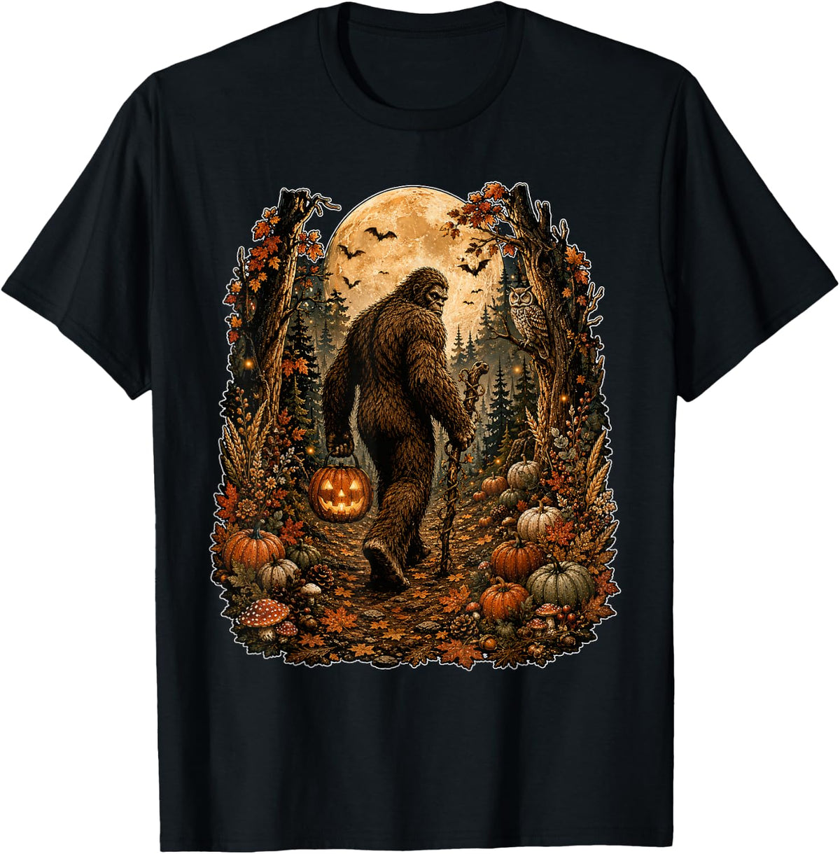 Autumn Sasquatch Pumpkin Lantern Bigfoot Fall Halloween T-Shirt