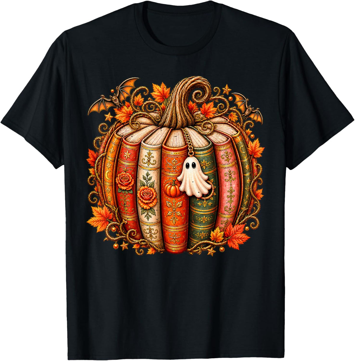 Halloween Fall Reading Pumpkin Book Teacher Men Women Kid T-Shirt