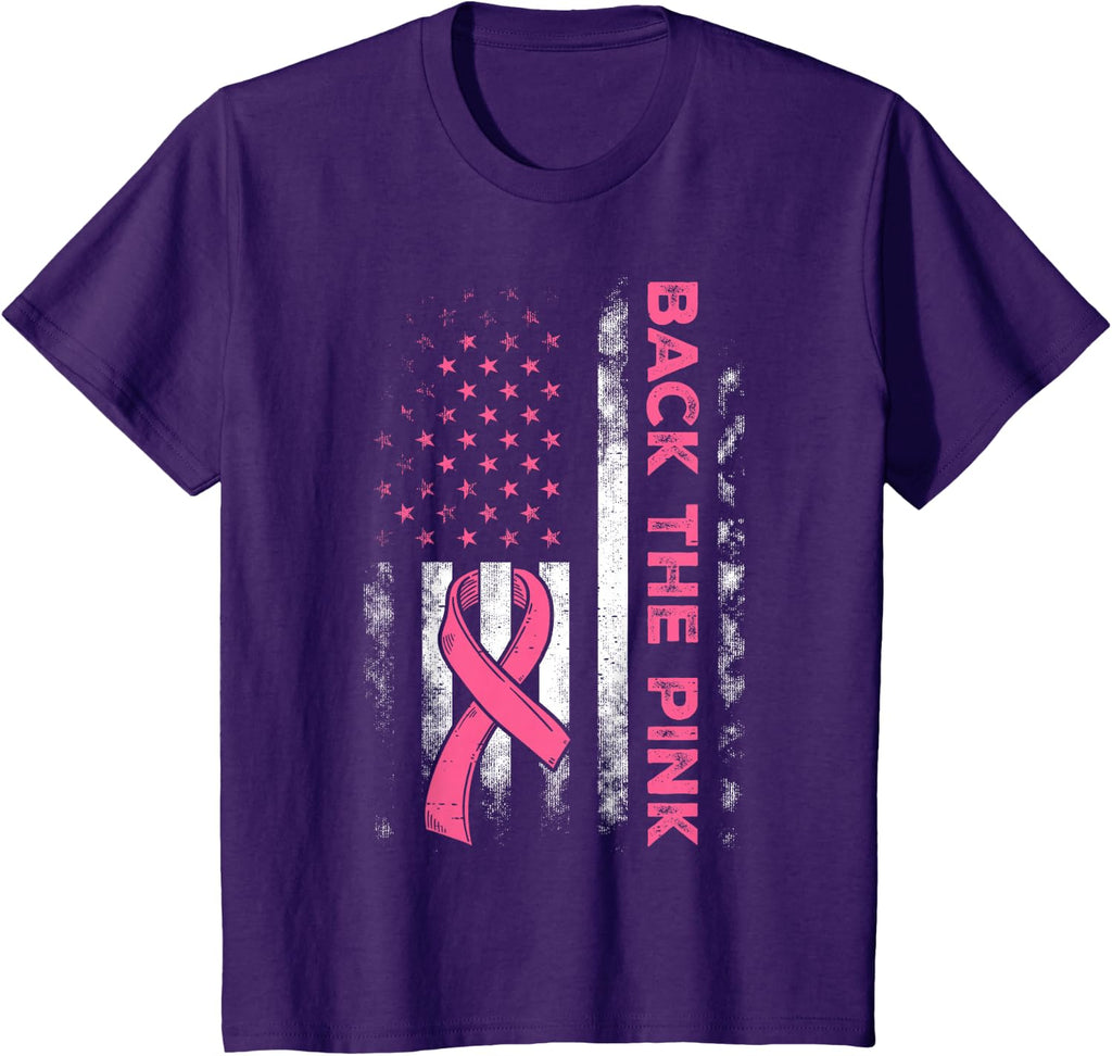 Back The Pink Us Flag Breast Cancer Awareness Women Men Kids T-Shirt