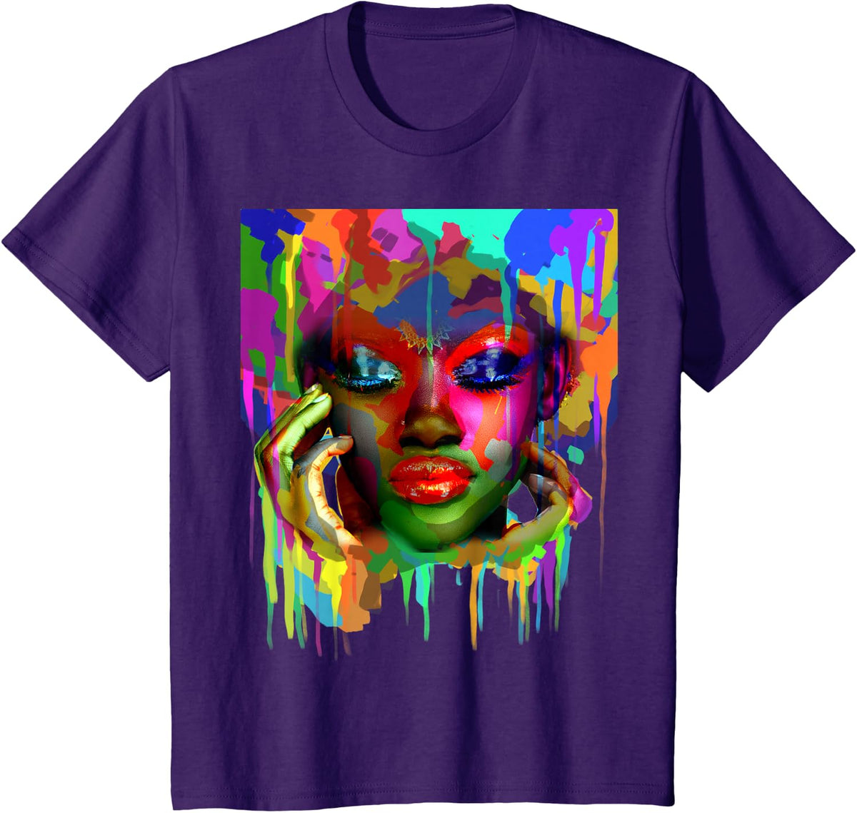 Cool African Woman Afro Color Painted Face T-Shirt