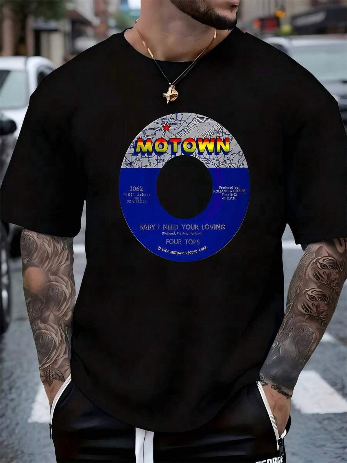 MOTOWN- Men'S Casual Cotton-Shirt,Round Neck Street Fashion Outfits ,Best Choice Gifts For Men, Valentine's Day, Black Shirt Men Shirts Graphic Tee