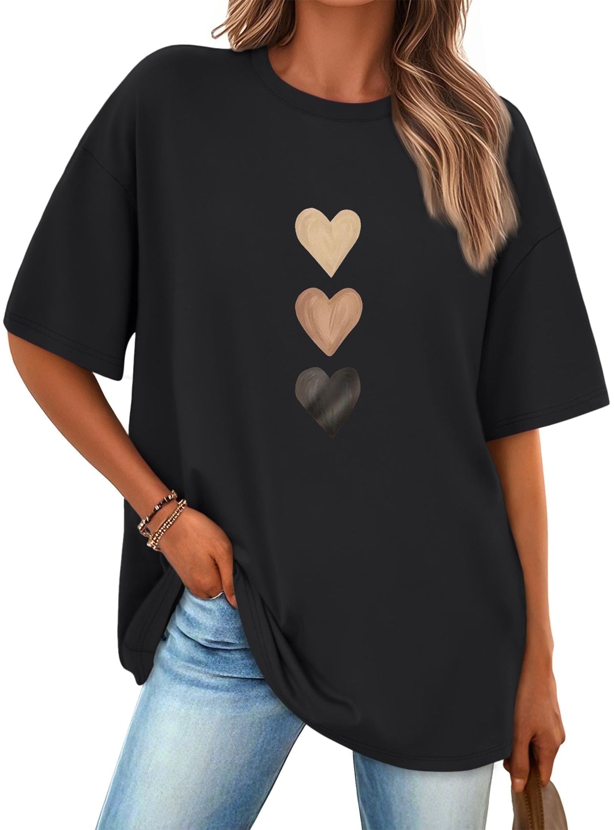 SUNBS Womens Oversized Graphic Tees - Love Heart Casual T-Shirts for Women Summer Tops